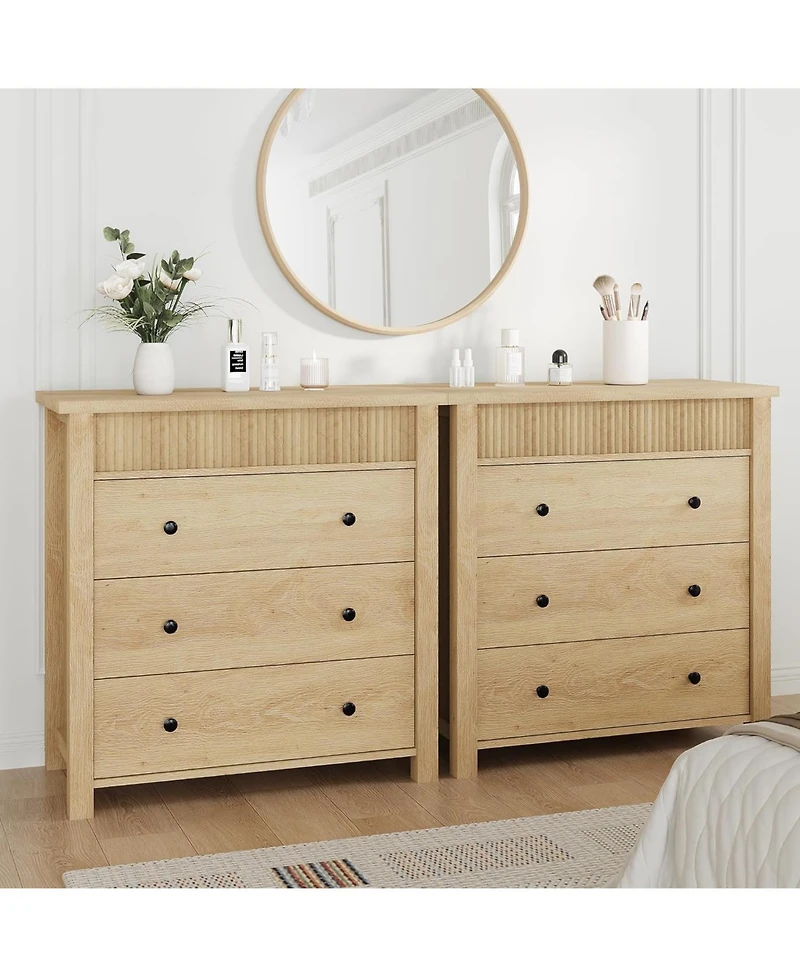 gaomon 3 Drawer Bedroom Dresser, Wooden Fluted Nightstand End Table & Storage Organizer for Living Room, Hallway, Entryway