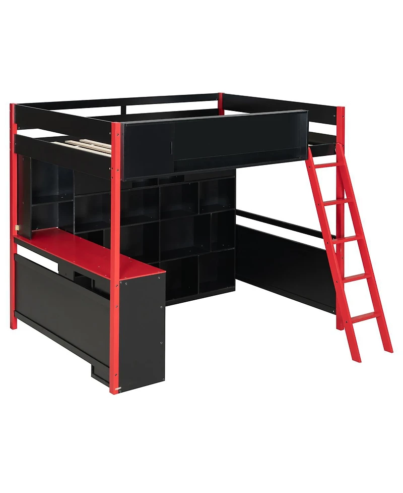 Streamdale Furniture Full Size Wood Loft Bed with Desk, Ample Storage Space and Light