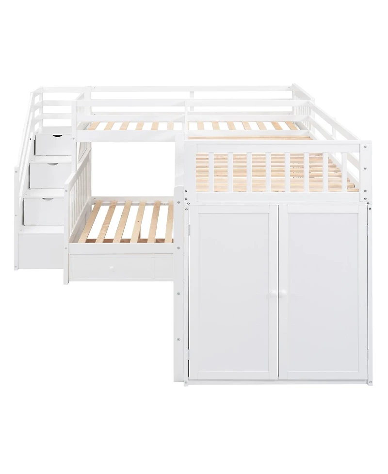 Streamdale Twin L-Shaped Bunk Bed w/ Desk, Wardrobe & 3 Drawers, White