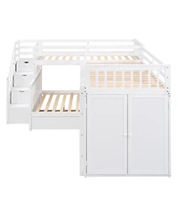 Streamdale Twin L-Shaped Bunk Bed w/ Desk, Wardrobe & 3 Drawers, White