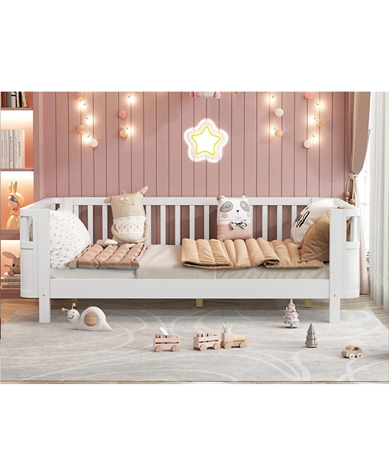 Streamdale Furniture Full Size Wood Platform Bed with Rails for Kids