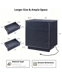 Yigii Modern Nightstand with 3 Drawers & Charging Station