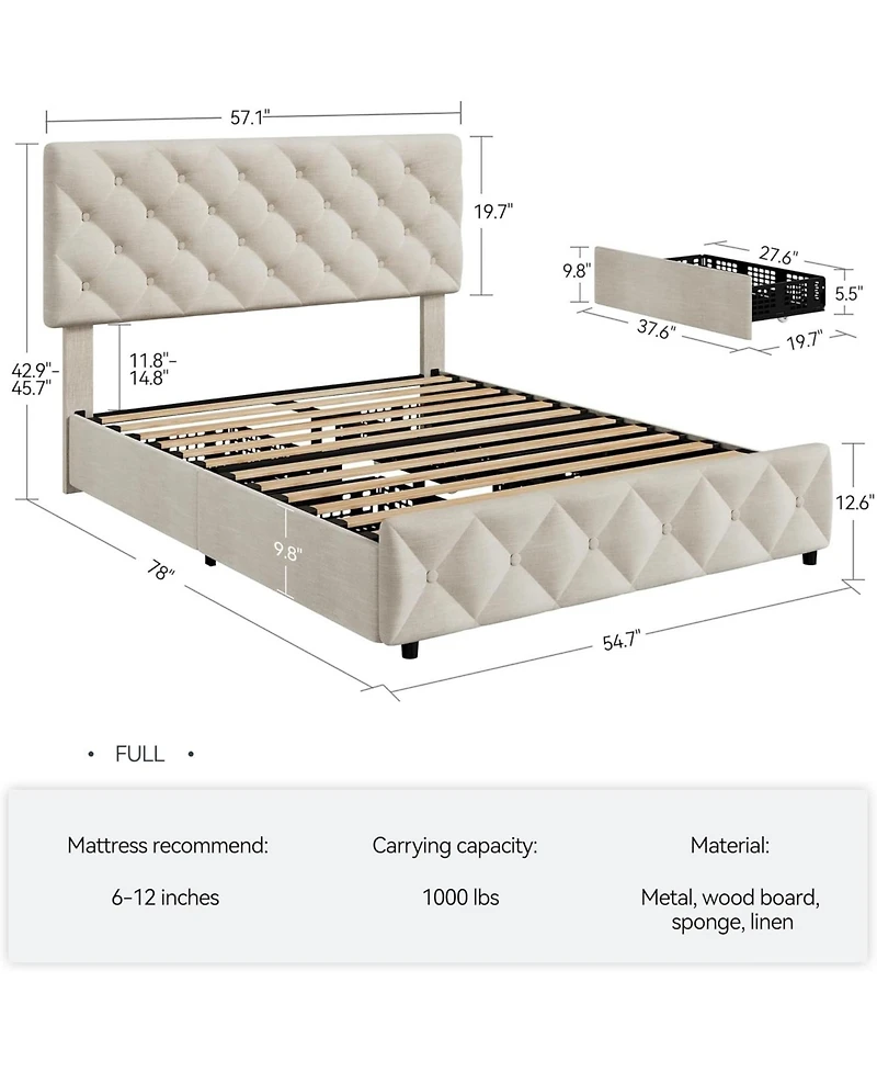 Gaomon Bed Frame with 4 Storage Drawers and Adjustable Headboard