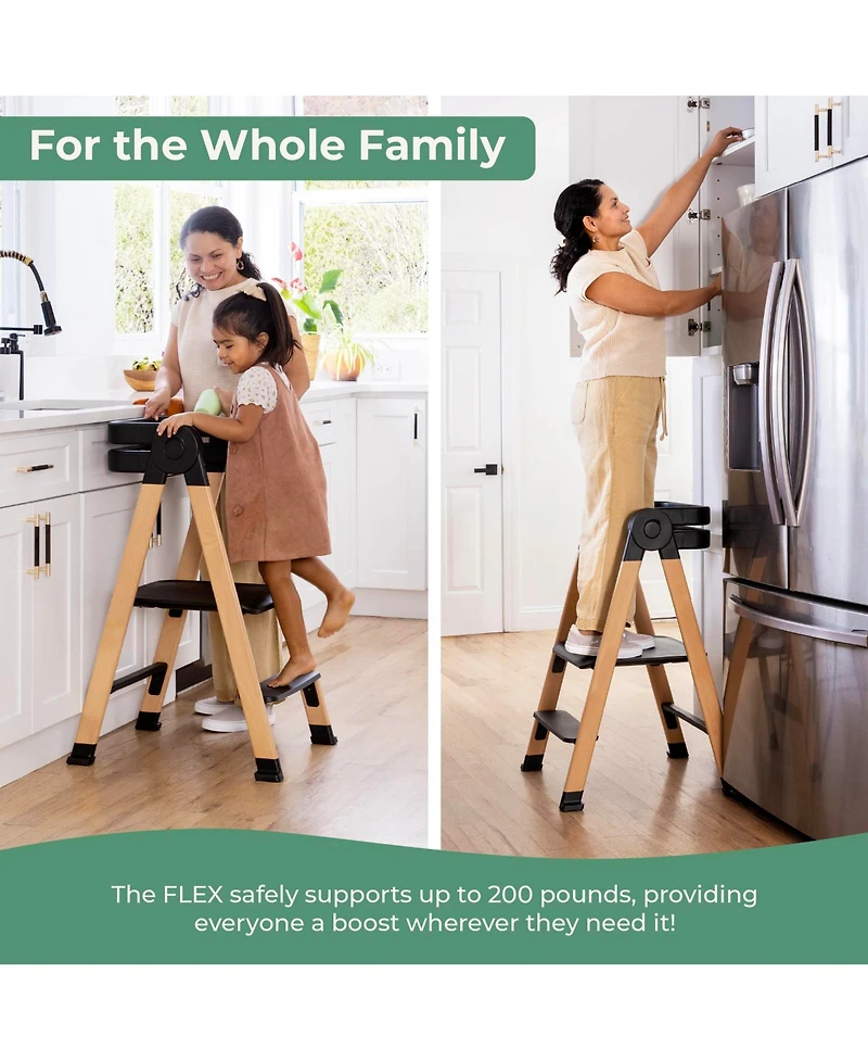 Guidecraft Kitchen Helper Flex Toddler Tower Step Stool for Kids and Adults- Wood Plastic Foldable Height Adjustable
