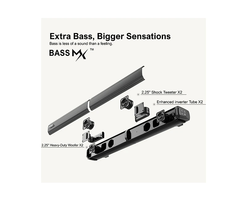 Ultimea 2.2ch Sound Bar for Smart Tv, Peak Power 100W, 2-in-1 Detachable Soundbar for Tv, Bluetooth 5.3 Tv Sound Bar, App, Apollo S40