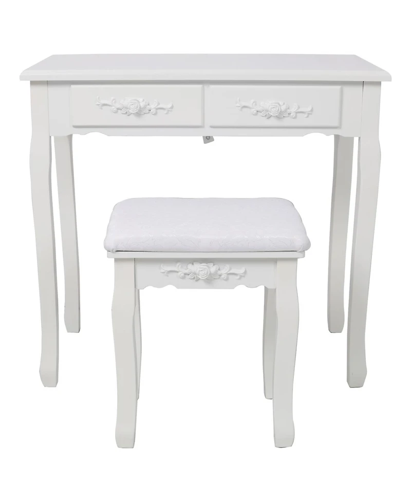 Streamdale Furniture Princess Vanity Desk Set with Mirror & Stool, 4 Drawers, Ample Storage