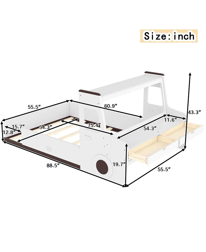 Streamdale Full Size Car-Shape Floor Bed with Storage, Window & Desk