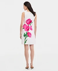 Karl Lagerfeld Paris Women's Sleeveless Peony Floral Scoop Neck Sheath Dress