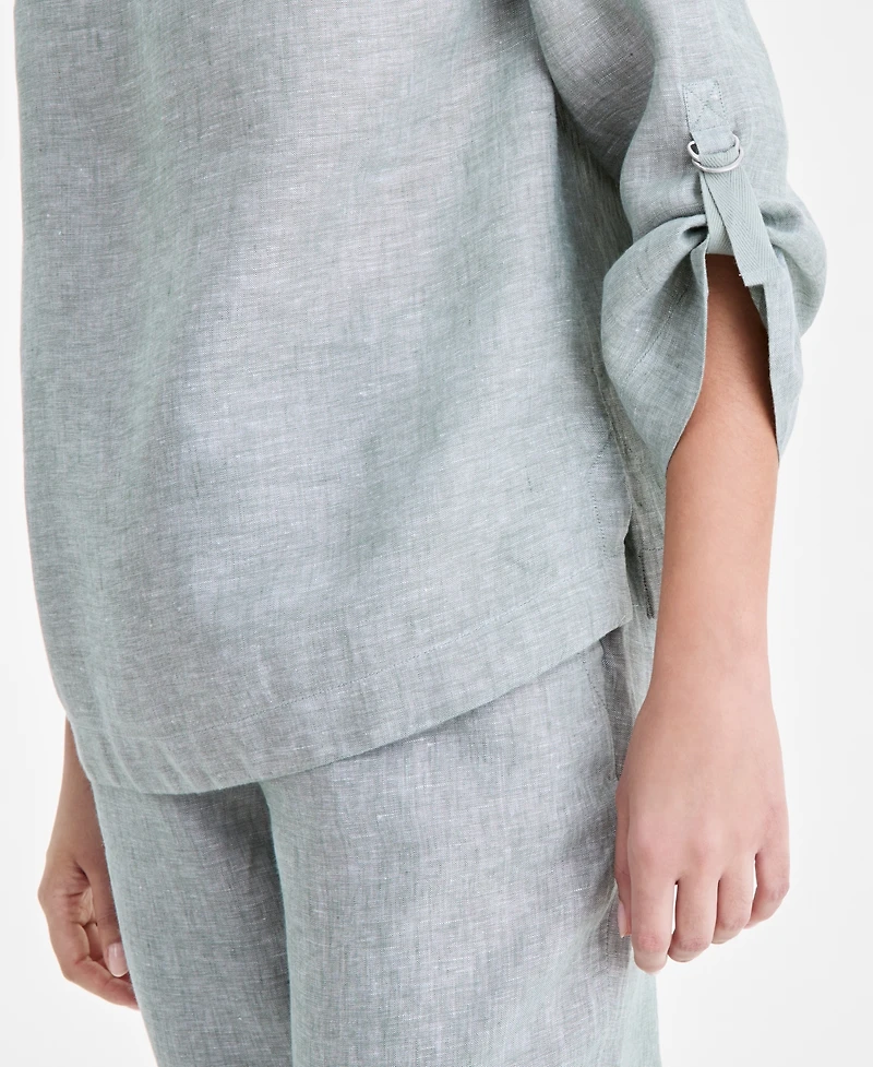 Charter Club Women's 100% Linen D-Ring Top, Created for Macy's