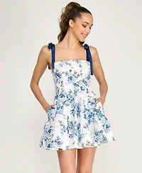 Alex & Sophia Women's Square Neck Printed Fit and Flare Dress