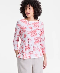 Charter Club Women's Linen Blend Boat-Neck 3/4-Sleeve Top, Macy's Exclusive