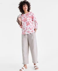 Charter Club Women's Linen Blend Boat-Neck 3/4-Sleeve Top, Macy's Exclusive