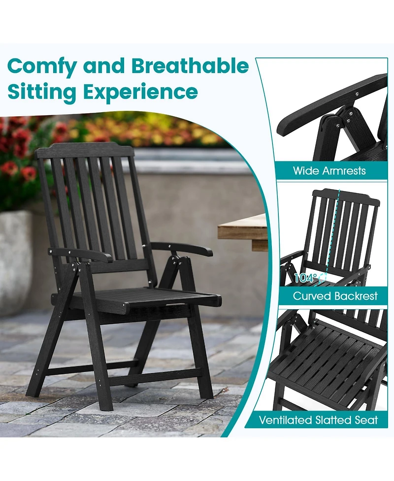 Gymax 2PCS Foldable Patio Chair w/Armrest Curved Back Slatted Seat for Backyard Deck