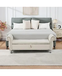 Boyel Living 62.2 Inch Soft Velvet Storage Bench with Crystal Buttons and 1 Pillow, for Bedroom Room