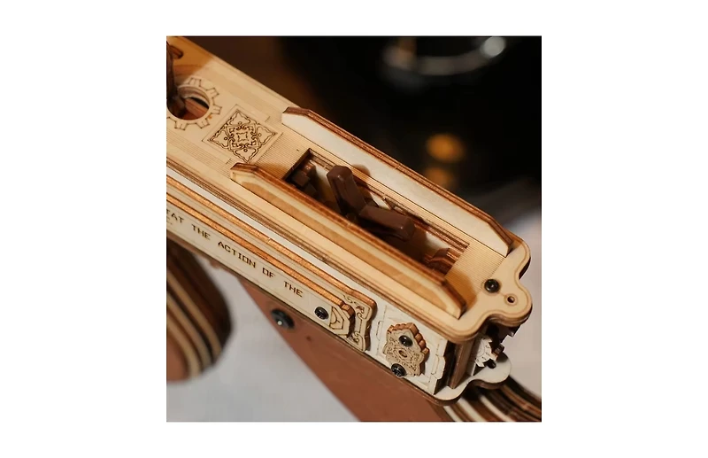 Robotime 3D Wooden Puzzles for Adults 275pcs Submachine Shooter Rubber Bands Wood Crafts Diy Building Model Kits Assembly Puzzle Gifts for Adults