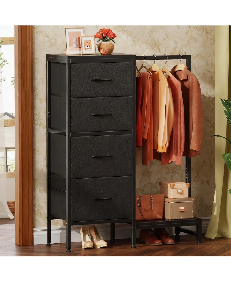 Yigii 44" Tall 2-in-1 Dresser & Rack, 4 Drawers, Reversible, Sturdy