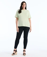 Rafaella Plus Button Detail Short-Sleeve Top