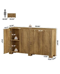 Tribesigns 59" Sideboard, 4-Door Storage Cabinet with Shelves, Buffet Tv Stand, Modern Vintage Coffee Bar Cabinet