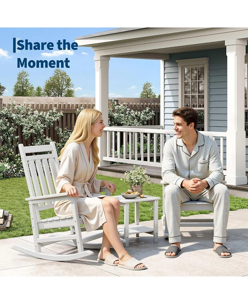 gaomon Hdpe Rocking Chair Outdoor Set of 4 with 2 Side Table - Poly High Back Porch Rocker Chairs for Adults