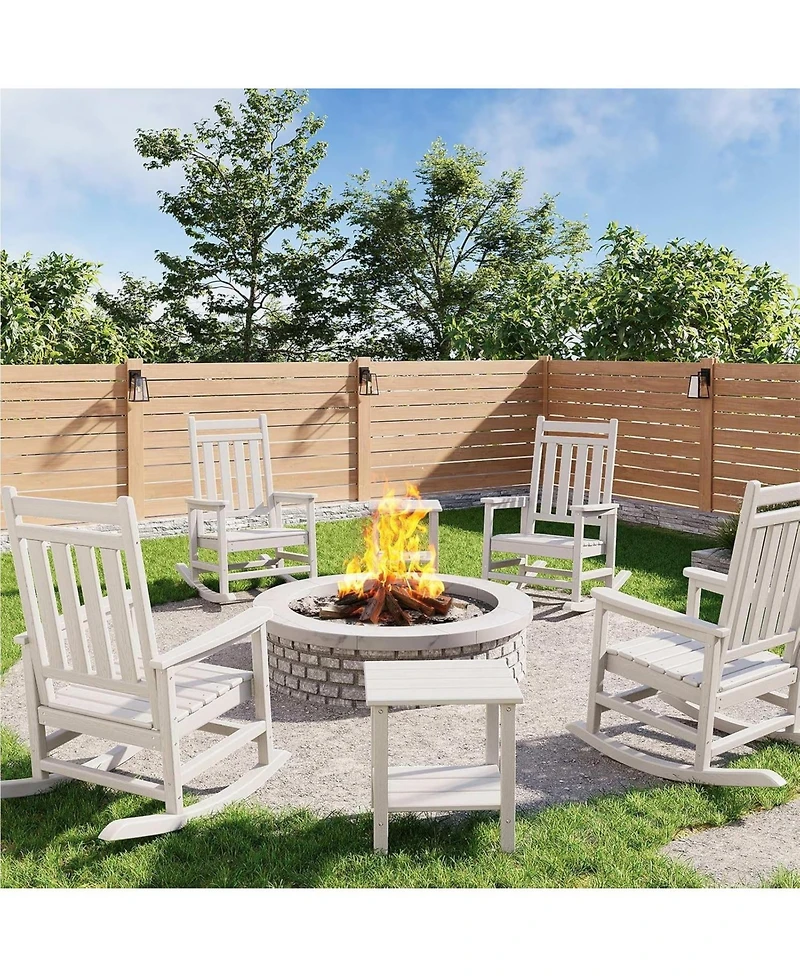 gaomon Hdpe Rocking Chair Outdoor Set of 4 with 2 Side Table - Poly High Back Porch Rocker Chairs for Adults