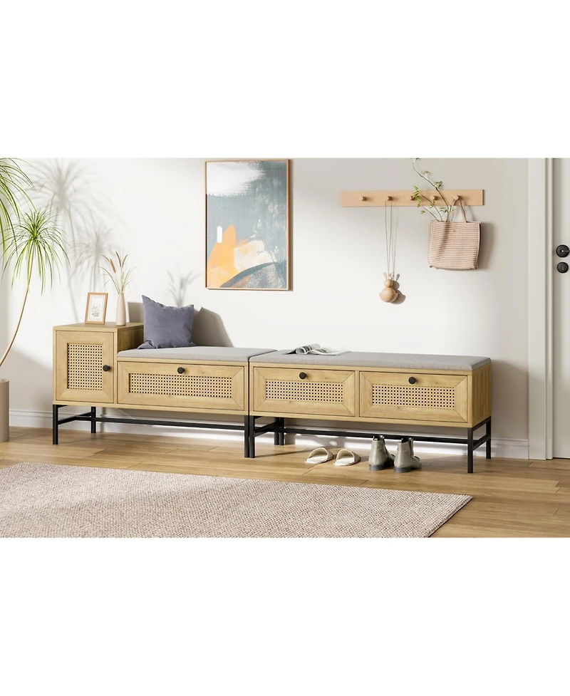 gaomon Oak Rattan Entryway Shoe Bench