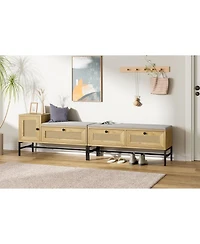 gaomon Oak Rattan Entryway Shoe Bench