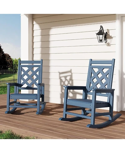 Gaomon Outdoor Rocking Chair Set of 2, Hdpe Weather Resistant Patio Rocking Chair Porch Rocker with Wood Texture & 380 Lbs Support for Deck, Pool