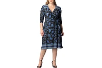 Kiyonna Women's Plus Beguiling Border Print Wrap Dress