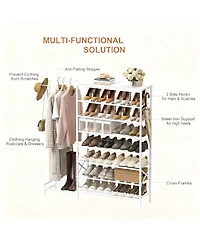 Yigii 3-in-1 Shoe & Coat Rack, 8 Tier Storage, Adjustable Hooks, Sturdy Frame