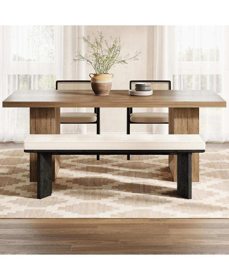 Tribesigns Solid Wood Bench with Removable Cushion, 55-Inch Modern Dining Bench for Entryway, Dining Room, Living Room, End of Bed