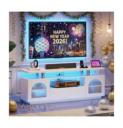 gaomon Led Tv Stand with Storage, 55/60/65 Inch Entertainment Center with Led Lights, Power Outlets & Adjustable Shelves