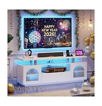 gaomon Led Tv Stand with Storage, 55/60/65 Inch Entertainment Center with Led Lights, Power Outlets & Adjustable Shelves