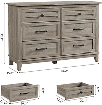 gaomon 6 Drawer Dresser, 47" Wide Wooden Storage Chest