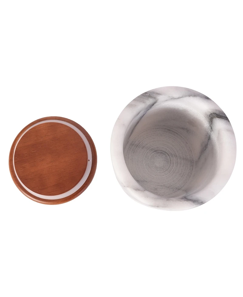 Artifacts Trading Company Marble Storage Canister with Sealed Wood Top, 5" x 4"