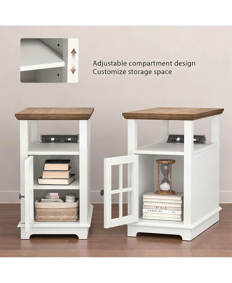 Yigii Adjustable Shelf, Hidden Charging, Multi-Use End Table with storage space