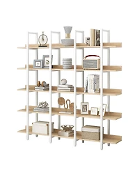 Streamdale Furniture 5 Tier Bookcase, Vintage Industrial Style Shelf, White Metal Frame, Oak