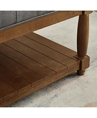 Streamdale Furniture Large Square Tufted Linen Ottoman Coffee Table with Solid Wood Shelf