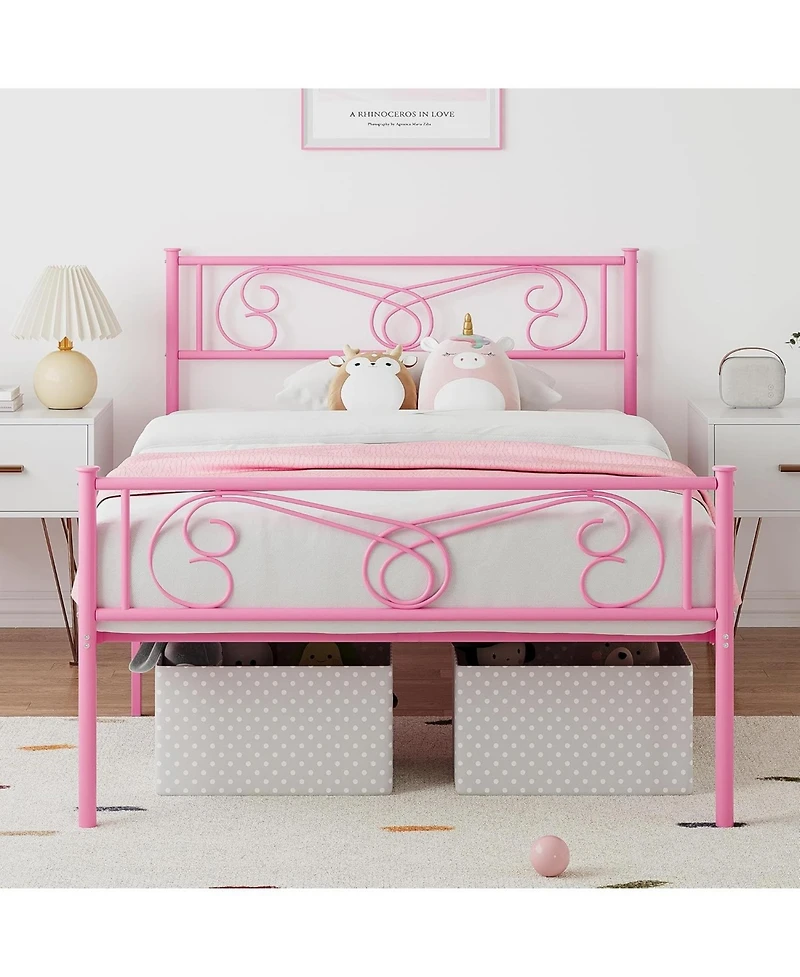 gaomon Twin Bed Frame Platform with Headboard and Footboard Metal Mattress Foundation Storage
