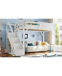 Streamdale Furniture Twin Loft Bed with Wardrobe, Storage, Shelves, Guardrails, Stairs