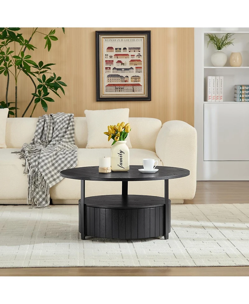 Streamdale Furniture Round Storage Coffee Table for Living Room Movie Nights & Snacks