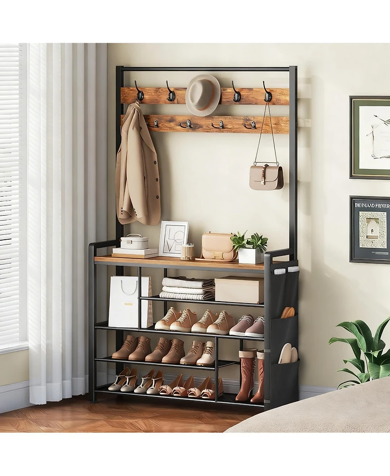 Yigii 5-Tier Hall Tree with Shoe Bench, Coat Rack, and Storage