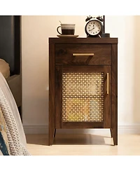Yigii Mid-Century Modern Nightstand with Espresso Walnut Finish and Storage