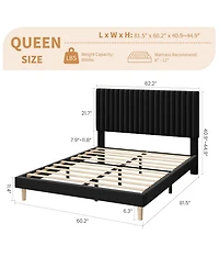 gaomon Upholstered Platform Velvet Bed Frame with Headboard,Strong Wooden Slats Support