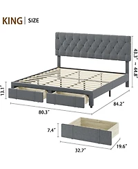 gaomon Full Bed Frame, Upholstered Platform Frame with Storage Drawers, Mattress Foundation Solid Wooden Slats Support,