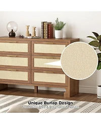 gaomon 47.2" Wood Burlap Style 6 Drawer Chest of Drawers