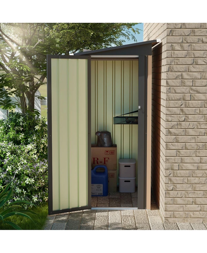 Streamdale Furniture 4.27 Ft x2.42 Ft Metal Garden Shed 5 X 3 Ft Pent Roof with Side Hinge Door