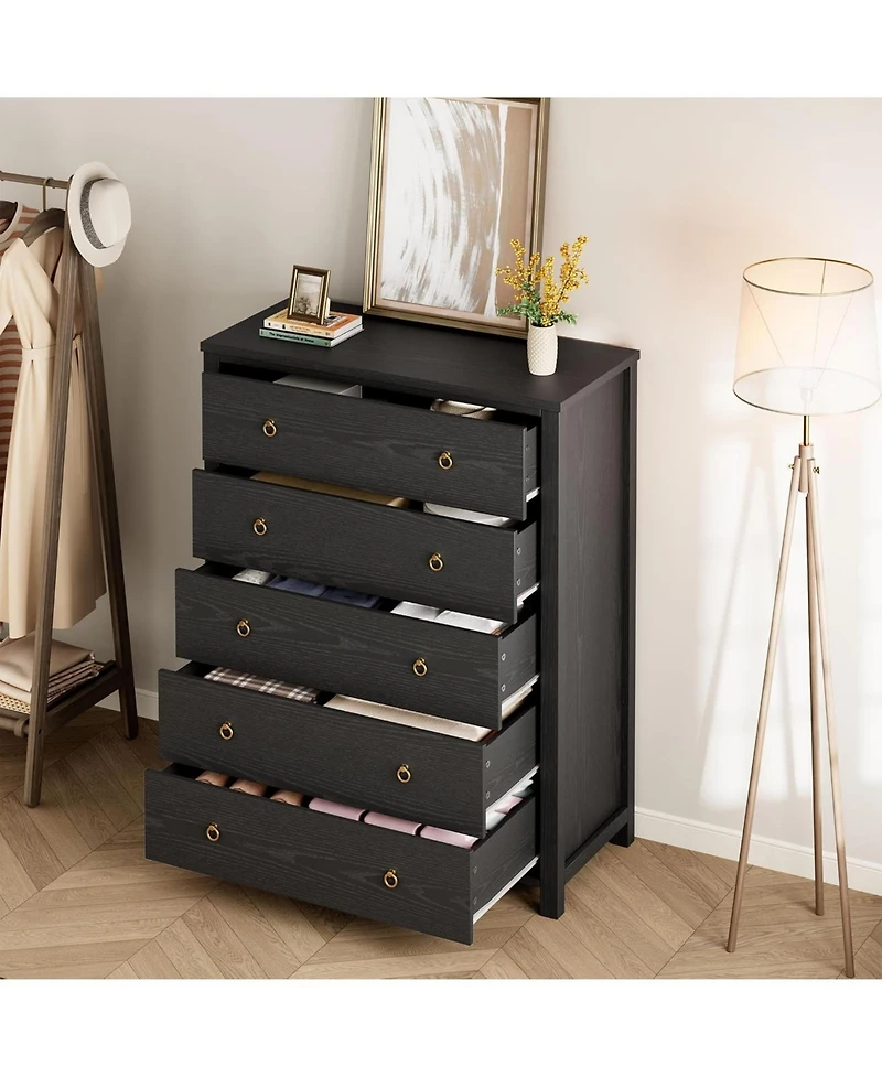 gaomon5 Drawers Dresser for Bedroom, 45-Inch-Tall Chest of Drawers, Modern Clothes Storage Cabinet & Tv Stand, Wood Drawer Organizer for Nursery