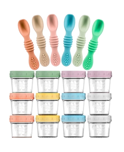 Sperric 12-Pack Glass Baby Food Storage Jars with Lids, 6-Pack Silicone Baby Self-Feeding Spoons – Bpa-Free, Leakproof, Freezer Safe Jars