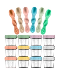 Sperric 12-Pack Glass Baby Food Storage Jars with Lids, 6-Pack Silicone Baby Self-Feeding Spoons – Bpa-Free, Leakproof, Freezer Safe Jars