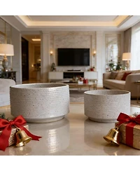 Streamdale Furniture Handmade Ceramic Planter Set (2), 11" & 8" Ridged, Breathable Clay for Plants